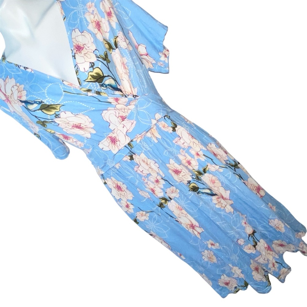 Weaczzy Women’s XL Floral Wrap Look Dress in Blue and Pink Stretchy n Soft
